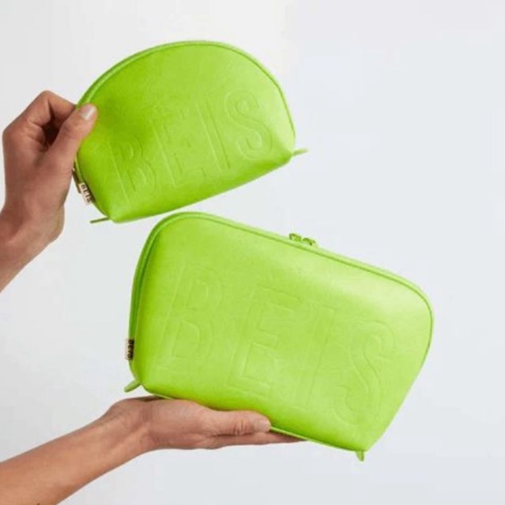 NWT BEIS Cosmetic Pouch Set in CITRON (lime green) SOLD OUT IN US